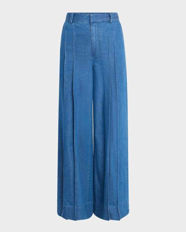 Katrina Wide-Leg Chambray Trousers